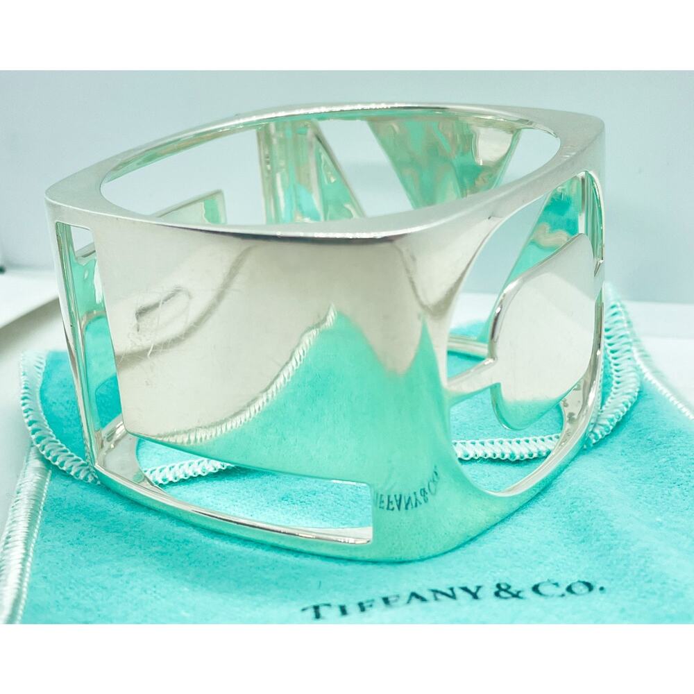 Tiffany & Co. Love Era Stencil Cuff Bangle Bracelet Silver Wrist Size 6.25-6.75" - Picture 15 of 16